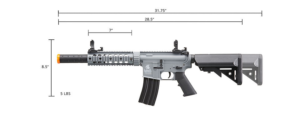 Lancer Tactical Gen 2 M4 SD 7" Carbine Airsoft AEG W/Mock Suppressor & Crane Stock (Color: Gray) - Combo 9.6 Battery & Charger