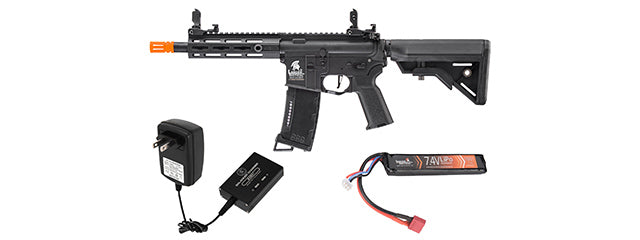 Lancer Tactical Gen 3 Hellion M-LOK 7" Airsoft M4 AEG Rifle W/Crane Stock W/7.4Lipo Battery+Charger Bundle - (Black)