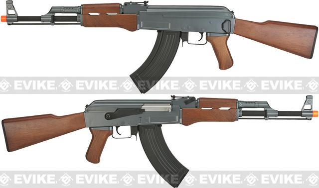CYMA Sport AK47 Airsoft AEG Rifle (Model: Faux Wood Furniture / Add 7.4v LiPo Battery + Charger)