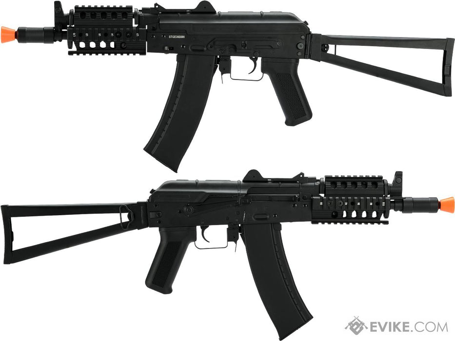 CYMA Stamped Steel AKS-74UN RAS Airsoft AEG Rifle with Steel Folding Stock (Model: Standard / 7.4v LiPo Battery + Charger)