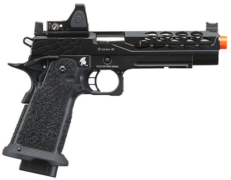 Lancer Tactical Stryk Hi-Capa 5.1 Gas Blowback Airsoft Pistol w/ Reflex Red Dot Sight, Black