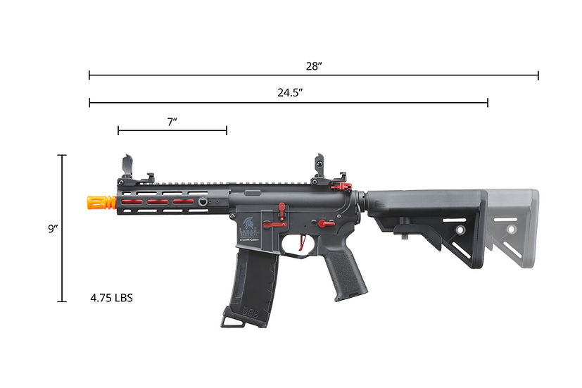 Lancer Tactical Gen 3 Hellion M-LOK 7" Airsoft M4 AEG Rifle W/Crane Stock - (Black & Red)