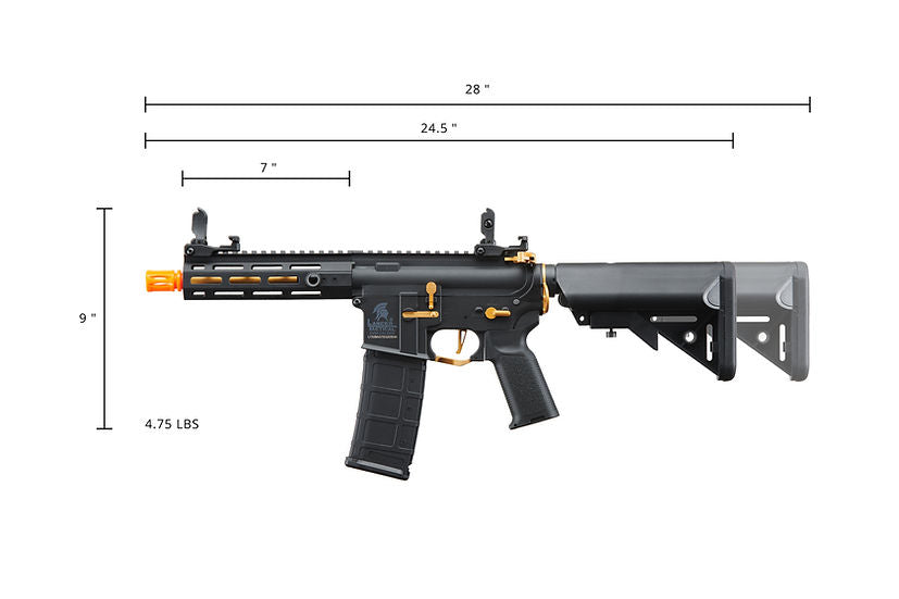 Lancer Tactical Gen 2 Hellion M-LOK 7" Airsoft M4 AEG (Color: Black & Gold)(Battery and Charger Included)