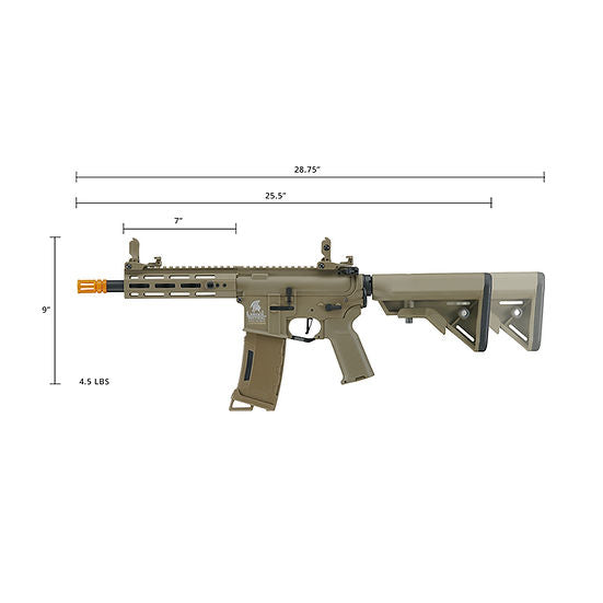 Lancer Tactical Gen 3 Hellion M-LOK 7" Airsoft M4 AEG Rifle W/Crane Stock W/7.4Lipo Battery+Charger Bundle - (Tan)