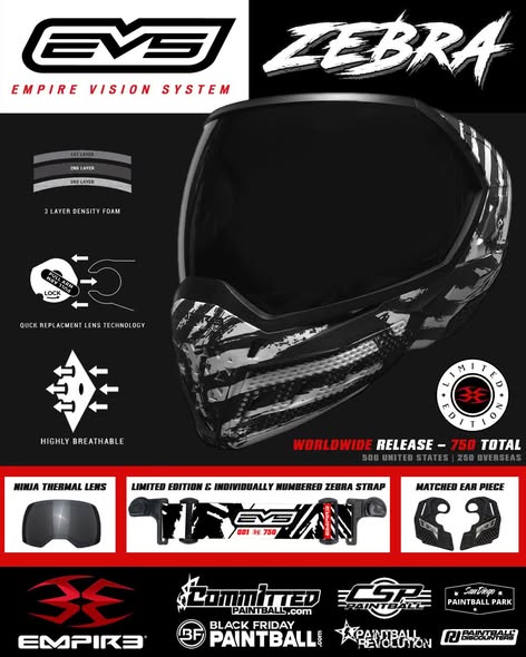 EMPIRE EVS PAINTBALL MASK LE Zebra W/Extra Strap