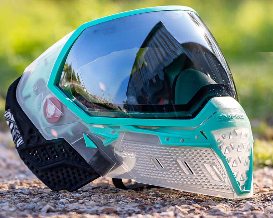 Empire EVS Paintball Mask w/ 1 Lens - Crystal Clear/Teal - Silver Mirror Lens