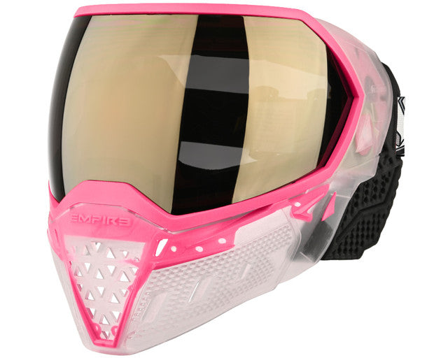 Empire EVS Paintball Mask w/ 1 Lens - Crystal Clear/Pink- Gold Mirror Lens