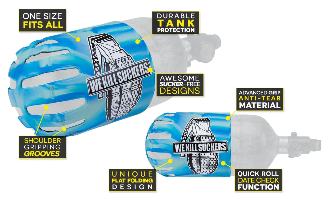 Bunkerkings Knuckle Butt Tank Cover - WKS We Kill Suckers Grenade Cyan