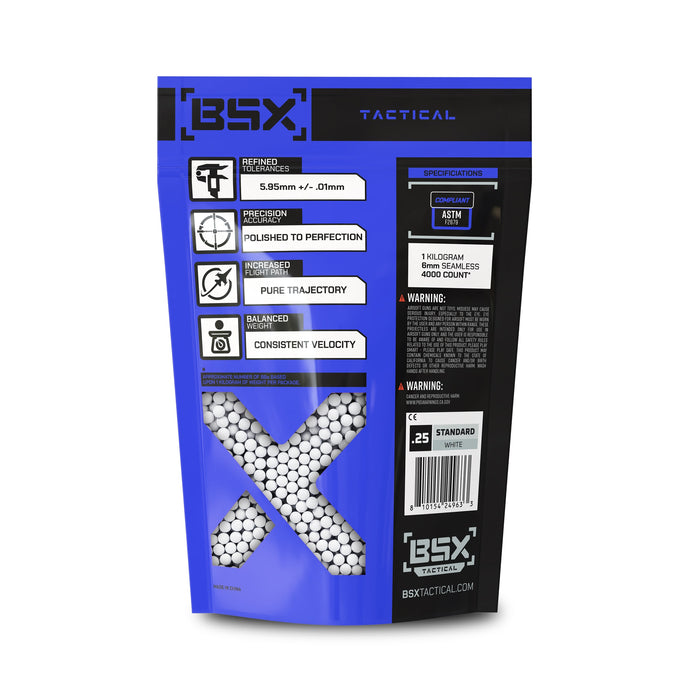 BSX Tactical Airsoft BB's - .25g - 4,000 Count - White