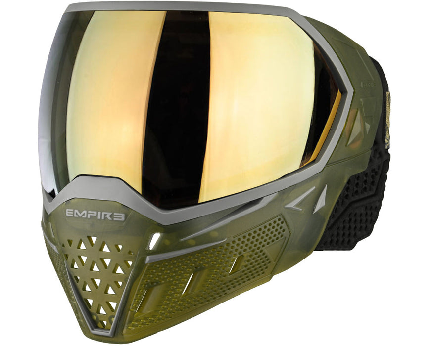 Empire EVS Paintball Mask w/ 1 Lens - Crystal Clear/Olive - Gold Mirror Lens