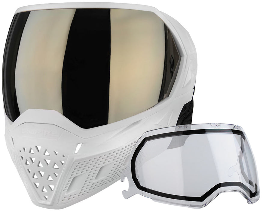 EMPIRE EVS SE PAINTBALL MASK W/ ADDITIONAL LENS - WHITE/WHITE/GOLD (21720)