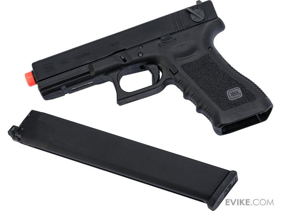 Elite Force Fully Licensed GLOCK 18C Select Fire Semi / Full Auto Gas Blowback Airsoft Pistol w/ Extended Mag (Type: Green Gas)